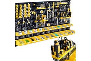 Humberg Ścianka Narzędziowa - Tablica Warsztatowa Perforowana - Regał Ścienny do Warsztatu i Garażu - 6 Modułów - 54 Elementy - Czarno-żółty - 128 x 76 cm