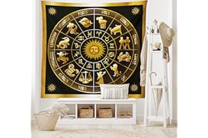 ABAKUHAUS Astrologia Arazzo, Segni Circle Sun Moon, Tessuto Parete Appeso Decorazione per Camera da Letto, Soggiorno, dormitorio, 230 x 140 cm, Dark Forest Verde Arancione