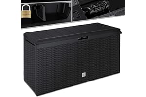 KESSER® Caisse de rangement | Coffre à coussins 290 litres avec roulettes, couvercle rabattable, poignées, plastique façon rotin | Coffre de jardin | Bac de rangement (Anthrazit)