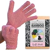 Temple Spring Body Scrub Glove, Exfoliating Body Sponge, Self Tanning Glove, Bamboo Bath Mitts, Exfoliating Glove - Pink