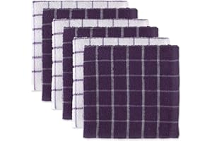 DII 100% bawełna, można prać w pralce, bardzo chłonne, podstawowe codzienne 30 x 30 cm frotte kuchenne ścierki do naczyń, wzór okienny, zestaw 6 - bakłażan