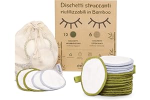 18 Dischetti Struccanti Lavabili in Bambù - Morbide Salviette Struccanti Viso Occhi Riutilizzabili + Sacchetto Lavaggio - Pulizia Make Up Enooso