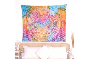 RAJRANG BRINGING RAJASTHAN TO YOU RAJRANG Tie Dye Ombre Tapestry Wall Hanging Boho Decor Mandala Art Hippie Medallion Cheap Hanging Tapestries Room Decoration Psychedelic Multi - 213x228 cm