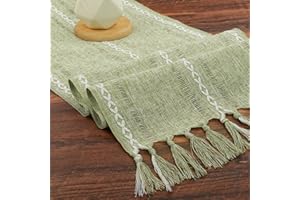 BSBUY Tablecloth Tassel Table Runner, Spring Kitchen Dining Table Decoration Boho Rectangular Crochet Lace Mesh Table Runner, Rustic Farmhouse Table Runner for Holiday Party and Everyday Use(Green)