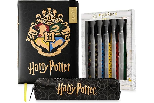 Harry Potter Set Papeterie, Carnet de Notes, Trousse, Stylo, Kits de Fournitures Scolaires Enfant Ado Fille Garcon Goodies Officiels (Noir/Or)
