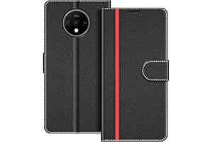 COODIO Etui z klapką do OnePlus 7T, Futerał na Portfel Magnetyczny do OnePlus 7T Pokrowiec, Czarny/Czerwony