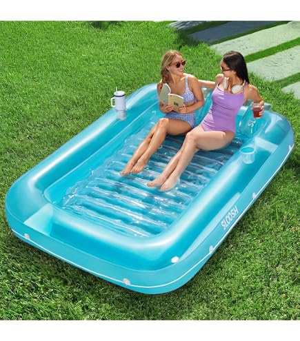 Flamingueo Tanning Pool Portofino – Matelas Piscine Géant 205x140x38 Cm Avec Porte-Gobelet & Coussin