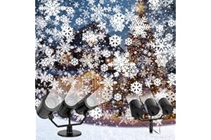 Charmofun Projecteur de Noel Exterieur, 3 Têtes Projecteur de Flocons de Neige Dynamique IP44 Étanche, Temporisé, Déco Lumineuse Noël pour Intérieur, Extérieur, Noël, Mariage, Fête (Snow)