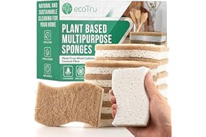ecoTru Natural Cellulose Sponge and Coconut Fibres with Scouring Pad, Organic Cleaning Sponge, Kitchen Sponge, Dishwashing Sponge, Biodegradable, Environmentally Friendly and Sustainable (12)