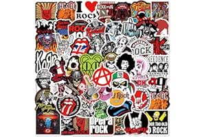FOCRI Rock'n'Roll Lot de 100 Autocollants pour Ruban de Musique Tendance pour Adultes, Adolescents, en Vinyle imperméable Cool Punk Autocollant Graffiti pour Skateboard, Ordinateur, Ordinateur Portable