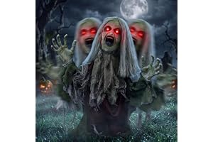 JOYIN Halloween utomhus animatronic zombie groundbreaker Decor, halv body zombie groundbreaker med rörelse och ljus ögon, för utomhus dekor cemetery gård gräsmatta spökhus rekvisita