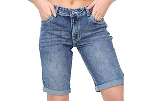 NOROZE Womens Denim Shorts – Ladies Knee Length Stretch Jean Shorts with Pockets – Rolled Hem Summer Bermuda Shorts for Women UK – Lightweight Casual Fit – Sizes 8 to 20