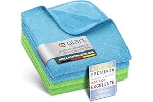 Glart 4484 Set de 4 toallas de microfibra - 40x40 cm - 360 GSM - sin pelusas, inrayables y absorbentes - con costura redonda, lavable a máquina - para coche, hogar, baño, cocina - Verde/Azul