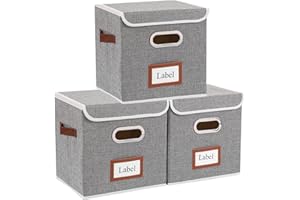 Yawinhe 3 Pezzi Contenitori con Coperchio, Scatole Portaoggetti Pieghevoli, Cestino Pieghevole con Manico, per Conservare Vestiti, Grigio, 28x28x28cm, SNK028G-3