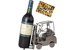 BRUBAKER - Porte-Bouteille de vin - Cariste/Chariot élévateur - Métal - Carte de vœux Incluse - Idée Cadeau Originale - Objet décoratif