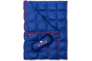 Get out Gear Manta de Camping de plumón, Ligera, cálida y Plegable, Ideal para mochileros, Viajes, Festivales, Playa, Hamaca, Relleno de 650 Grados, Resistente al Agua (Azul/Rojo)