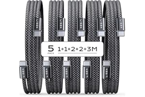 LISEN Kabel USB C na USB C, 5-pak (1/1/2/2/3 m) kabel USB C, 60 W, kabel do szybkiego ładowania do iPad Mini 6/ Pro 2021/2020, iPad Air 4, MacBook Pro 2020, Samsung S23, Switch