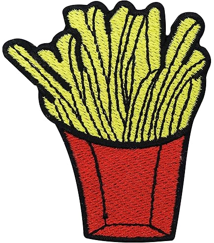 BP BRAUNERT PATCHES Geborduurde cheeseburger en frietpatch om op te strijken of op te naaien, strijkplaatje hamburgers eten fastfood, rechthoekig, 1 stuk, 7,0 x 3,9 cm