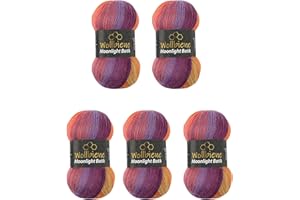 Wollbiene Moonlight Batik, 5 gomitoli di lana da 100 g, 500 g, per lavorare a maglia e all'uncinetto, 20% lana turca, colore sfumato (5600 lilla, arancione