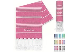 ‎LESTOFF LeStoff tradycyjny ręcznik hammam ręcznik plażowy ręcznik kąpielowy ręcznik do sauny ręcznik prysznicowy ręcznik spa sport joga podróż 100% bawełna organiczna. Trwałe, naturalne, miękkie i wstępnie prane. (50 x 100 cm, Fuchsia)