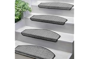 Björn&Schiller Juego de 15 alfombrillas autoadhesivas para peldaños, 65 x 25 cm, antideslizantes para escaleras, alfombra para escalones, semicirculares, protectores de escaleras, alfombra gris