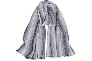 DAMILY Moda Uomo Sciarpa A Pieghe A Righe Confortevole Cotone Lino Inverno Stelle Scialle, Marina-Grigio, M