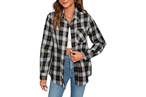 Stamain Womens Flannel Checked Shirts Casual Long Sleeve Plaid Shirt Ladies Classic Check Blouses Top with Pockets