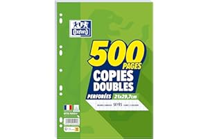 OXFORD Copies Doubles Grands Carreaux Seyès 500 Pages blanches 90g sous film