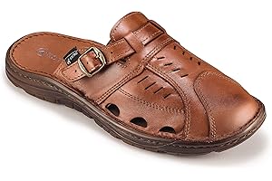 ESTRO Sandalen Herren Leder Pantoletten - Echtleder Sommerschuhe Herren Schlappen Männer mit rutschfeste Gummisohle S4