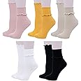 Bienvenu Ruffle Slouch Socks for Women, Cute Cotton Crew Socks, Frilly Novelty Knit Socks 5 Pairs