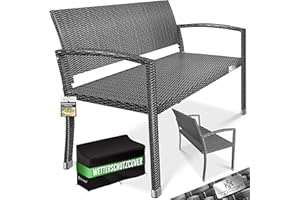 KESSER® Gartenbank Polyrattan 2-Sitzer Wetterfest | Rattan Sitzbank UV-Beständig bis 320kg belastbar | Balkon Bank 125x62x90cm Garten-Möbel mit Cover & ergonomischen Armlehnen für 2 Personen Anthrazit
