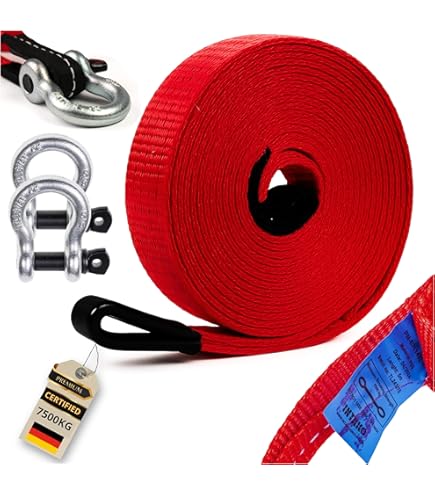 Blueshyhall Auto sleepkabel met beugel, noodgevallen, sleepriem, sleepkabel, transporter, bergriem, offroad, bergriem, kinetisch, sleepkabel, tuning voor auto, vrachtwagen, camper, 3 m