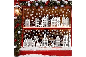 AVAKY Vetrofanie Natalizie di Case Fiocchi di Neve, Inverno Adesivi Natalizi per Finestre Vetri Removibili, Stickers Vetrofanie Natale Bianco, per Vetro Porte Vetrine Decorazioni Natalizie per la Casa