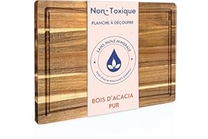 Planche à Découper en Bois Non Toxique – Grande Planche de Cuisine en Acacia Certifiée FSC, Sans Huile Minérale, avec Rainure et Poignées – Ziruma