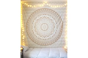 raajsee Top Selling Original Gold Mandala Ombre Tapestry Wall Hanging, Boho Bohemian Hippie Tapestries/Indian Cotton Dorm Decor Golden Twin Bedspread/Meditation Yoga Mat Rug 52x60 inches