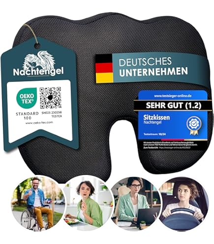 Cuscino Ortopedico XXL 50x40x10 Cm – Memory Foam Con Maniglia, Antidecubito E Traspirante Per Sedia, Auto E Ruota
