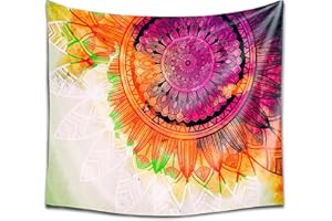 DekoArte TP36 - Tapiz Moderno De Pared Impresión Artística Digitalizada | Tela poliéster 100% decoración para Tu Salón o Dormitorio | Estilo Mandala Tonos Vivos con Blanco | 150 x 130 cm