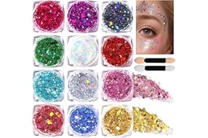 Teenitor Body Glitter Face Glitter Festival Hair Glitter Gel, 12 Colors of Glitter Gel for Face and Body Hair Makeup Rave