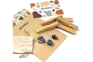 BESOULS Palo Santo Premium 5ud + 3 Piedras Naturales Sodalita, Hematita, Cuarzo Azul + QR Contenido Digital Incluido - Palo Santo para Quemar Incienso 100% Natural - Limpieza Energética (Pack Confianza)