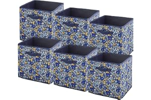 Box and beyond - Lot de 6 Paniers de Rangement - 31 x 31 x 31 cm - Tissu Bleu et Jaune - Motif Safari - Pliables - Avec Poignées - Rangement, Déco - Chambre, Salon, Bureau - Style Moderne