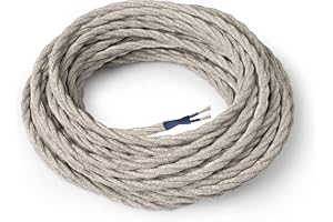 Amarcords - Câble électrique textile couleur CANVAS BEIGE, torsadé, lin, 30 mètres, à 2 brins 2x0,75 - Fil vintage en tissu coloré, pour lampes, lustres, appliques et abat-jours.