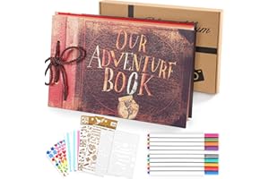 POOTACK Album Photo Our Adventure Book, Diy Scrapbook (19x30 cm, 80 Pages de Carton), Scrapbooking pour Parents, Famille, Enfants, Noël, Saint Valentin,anniversaires, Diplômes, Voyage