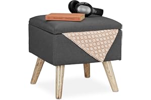 Relaxdays Taburete Bajo, Puff Asiento Almacenaje, Baúl Almacenamiento, 1 Ud., Madera-Tela, 40x40x40 cm