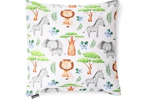 PinkZebra Taie d'oreiller pour Enfant - 40 x 40 cm - 100% Coton - Housse de Coussin garçon - Certifié Öko-Tex Standard 100 - Housses pour Enfants avec Fermeture éclair - Safari