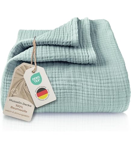 Blumtal Mousseline Deken 150x200 cm, Lichte sprei van 100% katoen, Bedsprei & Banksprei, OEKO-TEX gecertificeerd, Crèmewit