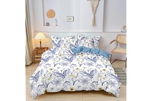 KGOSAUO Bettwäsche 200x200 cm 3 Teilig Blätter Blumen Muster Pflanzen Bettwäsche Microfaser Bettbezug mit 2 Reißverschluss Kissenbezug 80x80 cm