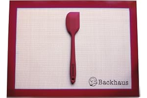 Backhaus FlexBake Tapis de Cuisson Anti-adhérent en Silicone Premium, Feuille à Pâtisserie 100% sans BPA & Spatule Maryse Offerte | Garantie 5 Ans | 40x30cm - Rouge