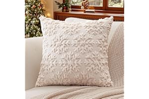 Artscope 1 Pezzi Natalizio Federe in Lana Corta Velluto Copricuscini Morbido Decorativo Fodere per Cuscino Lusso Stile per Divano Camera da Letto Natale Neve Beige 45x45 cm