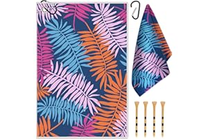 OffiEase Golf Towel Accessories Sports Gym Sweat Towels for Golf Bags Men Women Boys with Clip 4 Pcs Golf Tees (Colorful Leaves)