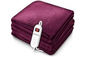 sinnlein® Calienta Camas | Manta Eléctrica 200 x 180 cm Burdeos | con Desconexión Automática y Temporizador | 9 Niveles de Temperatura | Pantalla Digital | Lavabale hasta 40°C